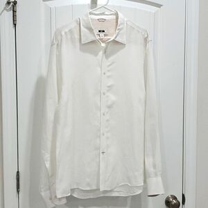 Joseph Abboud Mens 100% White Linen Long Sleeve,  Size Large